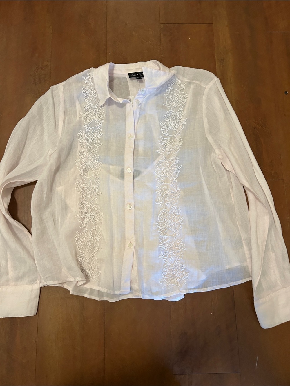J. Crew Baby Pink Beaded Button-Down Blouse with Detachable Camisole